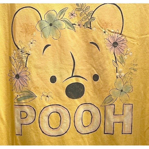 Disney Winnie the Pooh Graphic T Shirt Yellow Short Sleeve Crew Neck Top NewLG - Picture 2 of 5